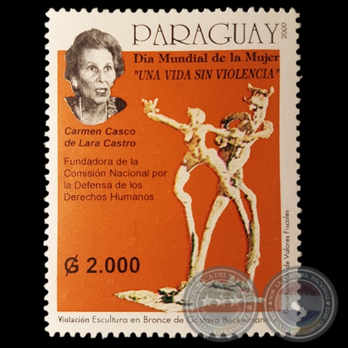 VIOLACIÓN, 2000 - Escultura en Bronce de GUSTAVO BECKELMANN - SELLO POSTAL PARAGUAYO 2000